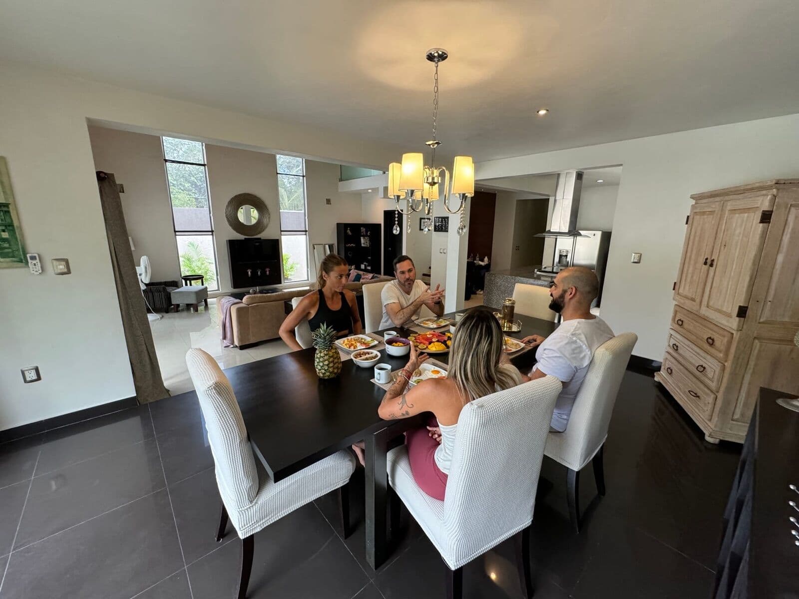Group dining at the villa